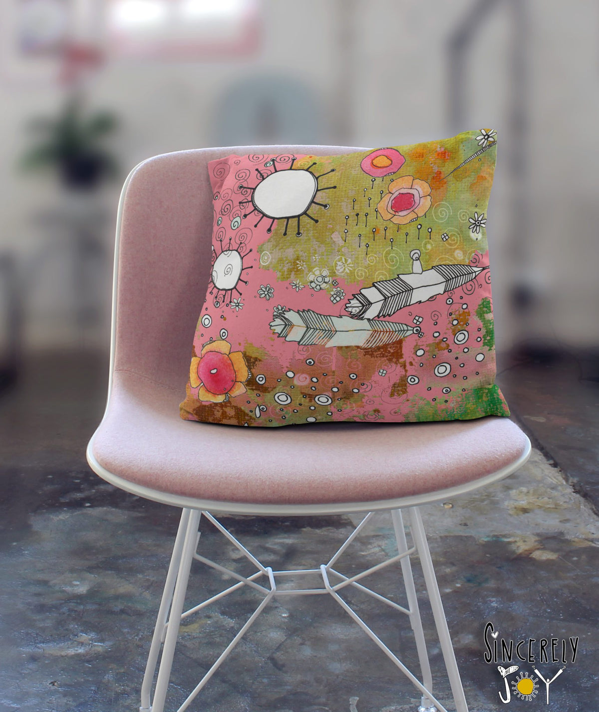 Colorful Floral Throw Pillow