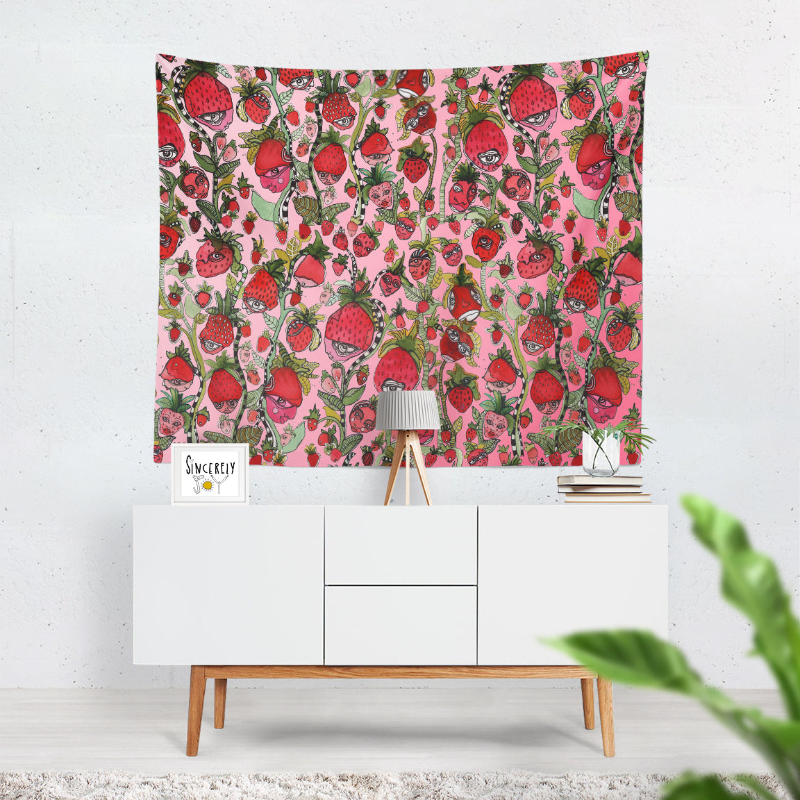 Wall Art Tapestry 'Strawberry Friends in pink'