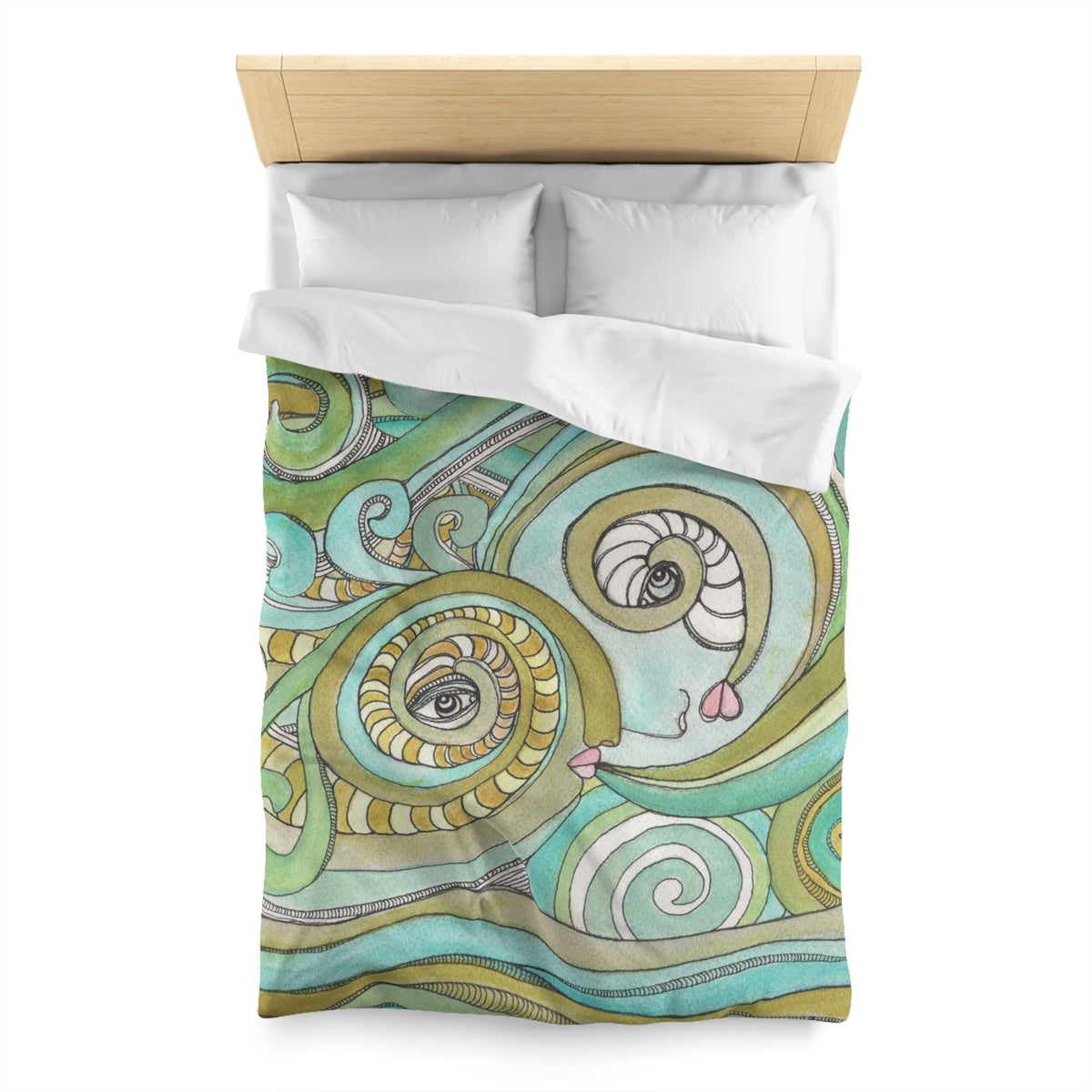 Whimsical Ocean Waves Duvet Cover &quot;Honeydew Ocean&quot;