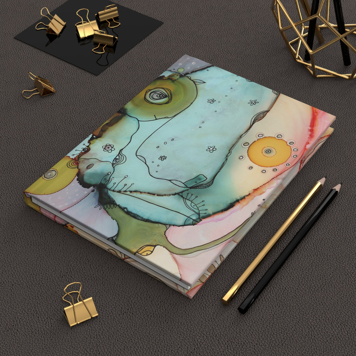 Whimsical Face on Hardcover Dream Journal &quot;Dance with me&quot;