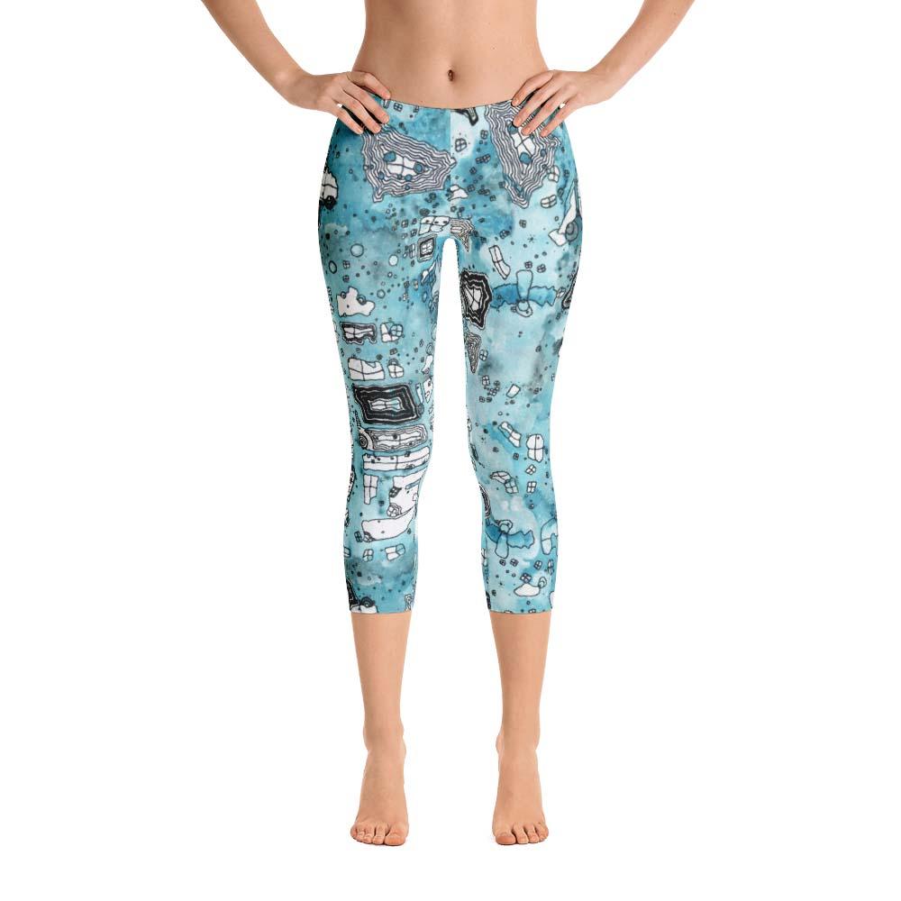 Abstract Capri leggings, Workout Pants &#39;Blue Sky&#39;