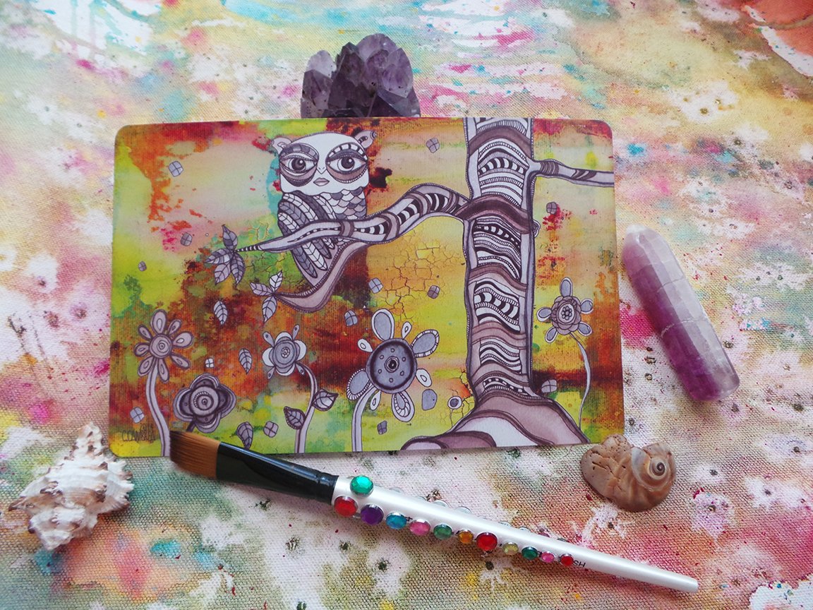 surreal owl art card