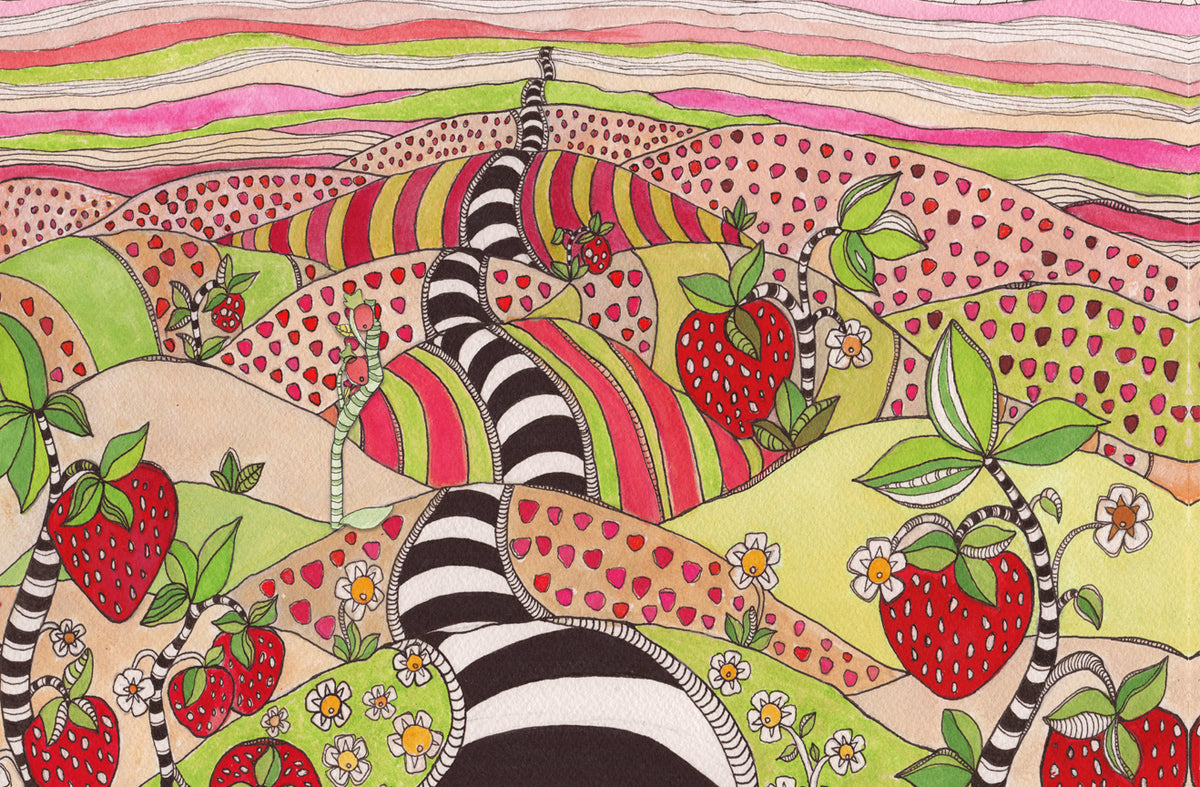 Whimsical Wood Slat Tapestry &quot;Pink Sun Rising&quot;