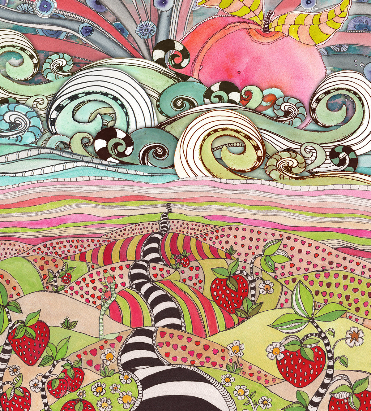 Whimsical Wood Slat Tapestry &quot;Pink Sun Rising&quot;