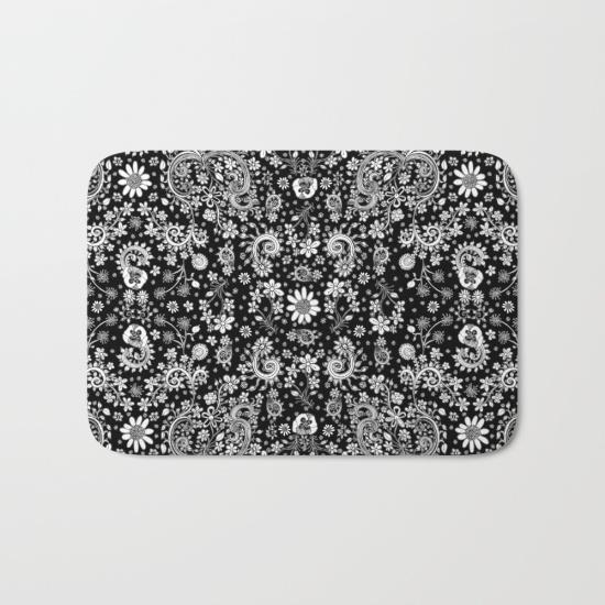 black-white-hand-drawn-floral-bath-mats