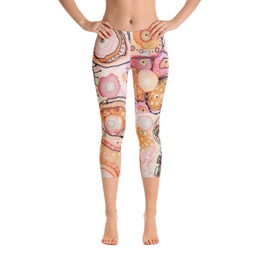 Abstract Capri leggings, Workout Pants 'Flower Doodle'