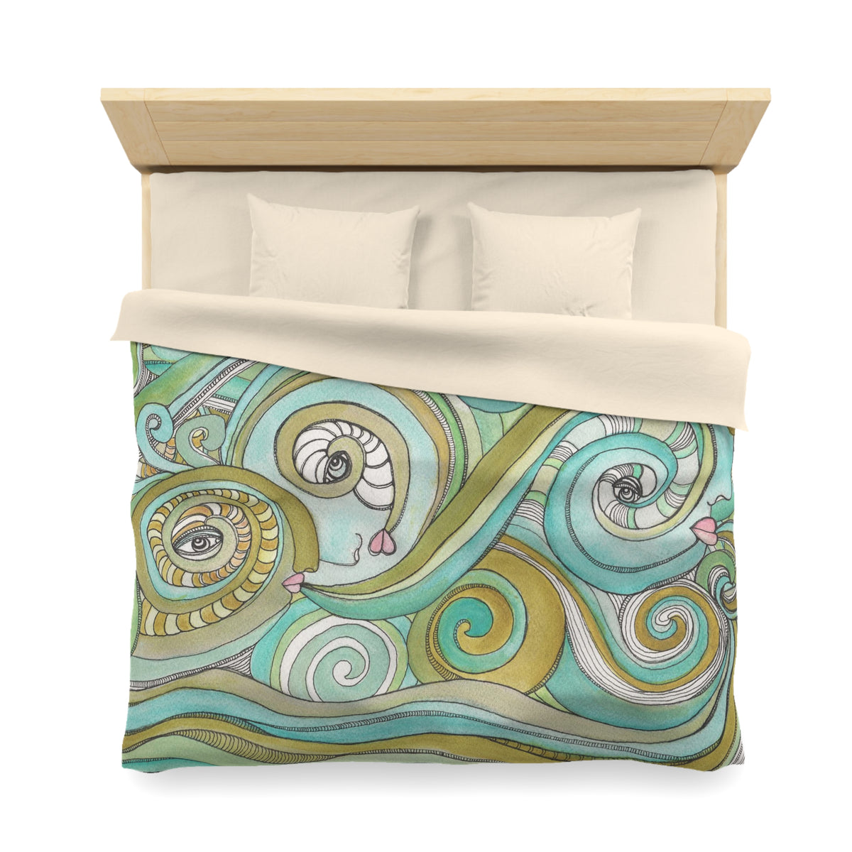 Whimsical Ocean Waves Duvet Cover &quot;Honeydew Ocean&quot;