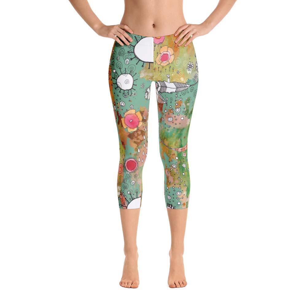 Abstract Capri leggings, Workout Pants &#39;Flower Doodle&#39;