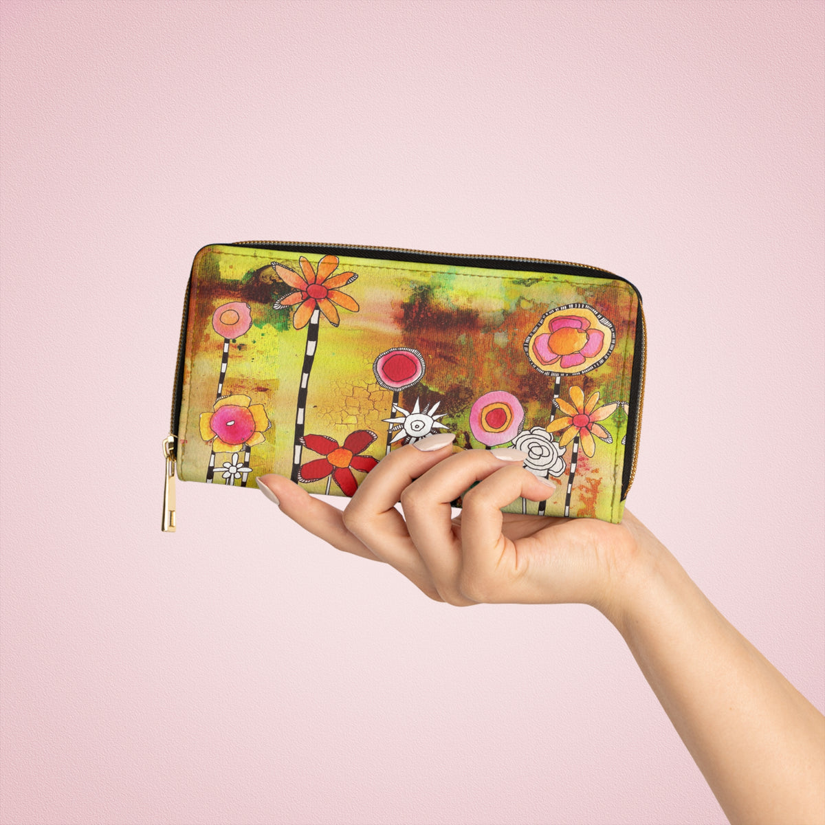 Happy Floral Artwork Zipper Wallet &quot;Garden Party&quot;