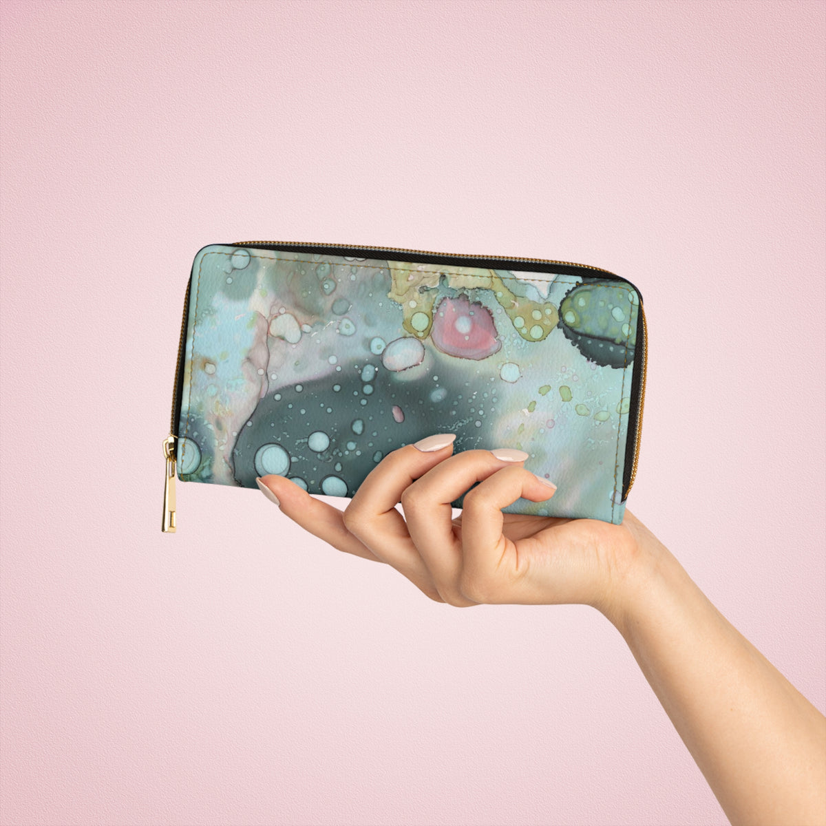 Original Organic Artwork on Zipper Wallet &quot;Organic in Blue&quot;