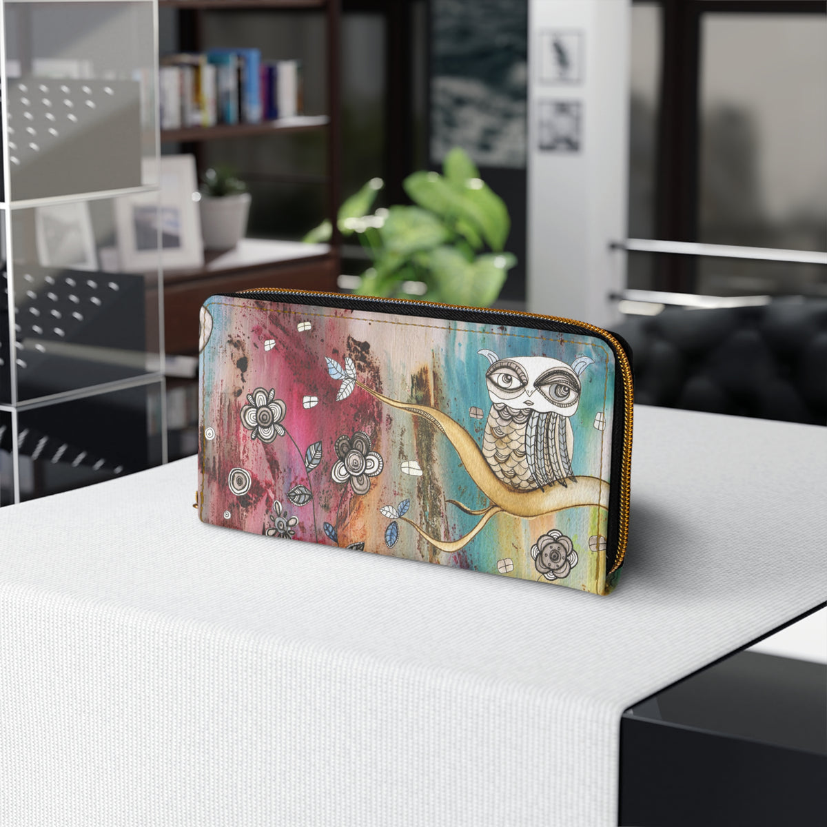 Bohemian Owl Artwork Wallet Zipper &quot;Surreal Owl 1&quot;