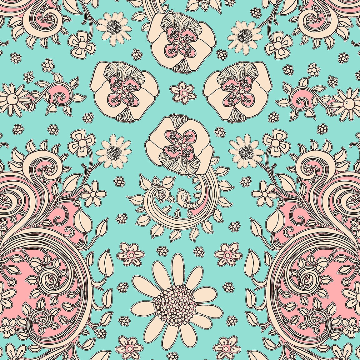 Teal Birds of a Flower 02&#39;