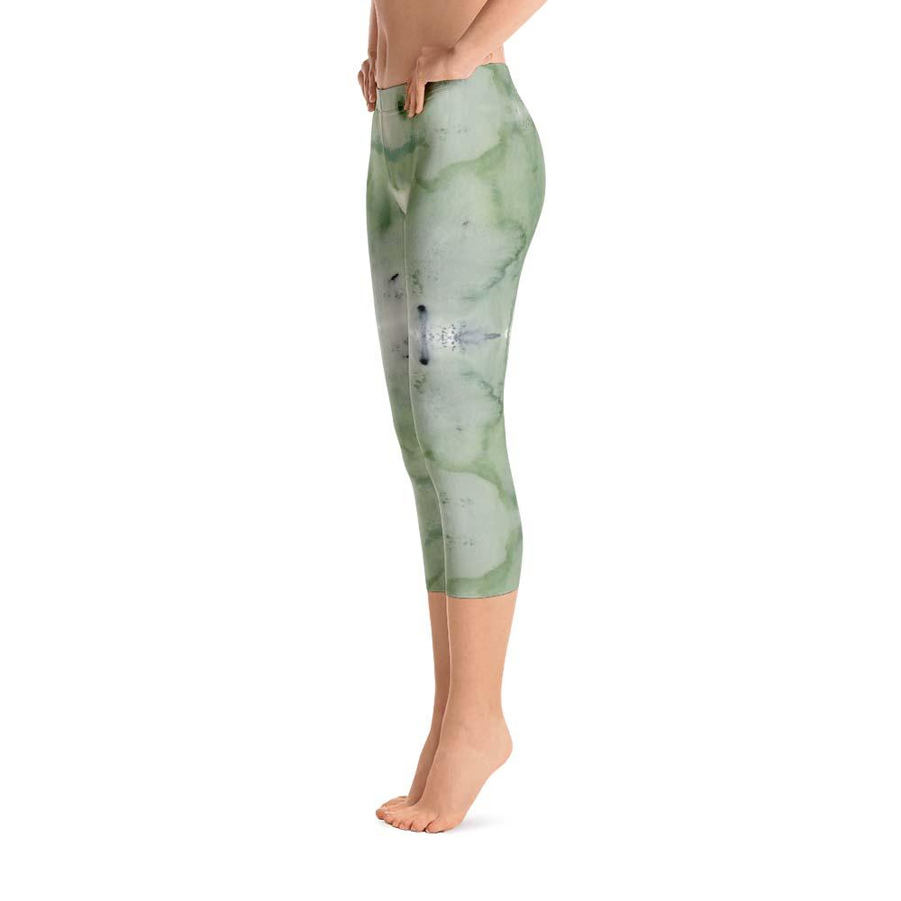 Abstract Capri leggings, Workout Pants &#39;Green Abstract&#39;