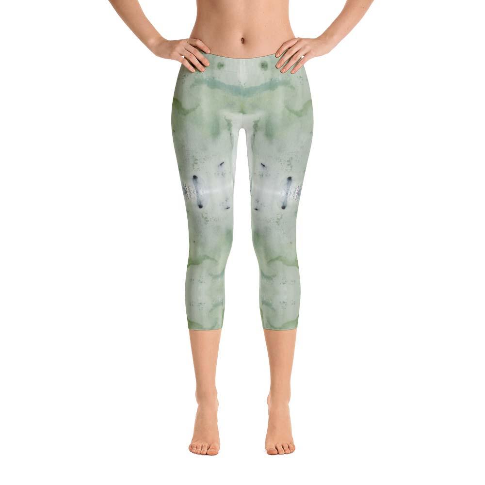 Abstract Capri leggings, Workout Pants 'Green Abstract'