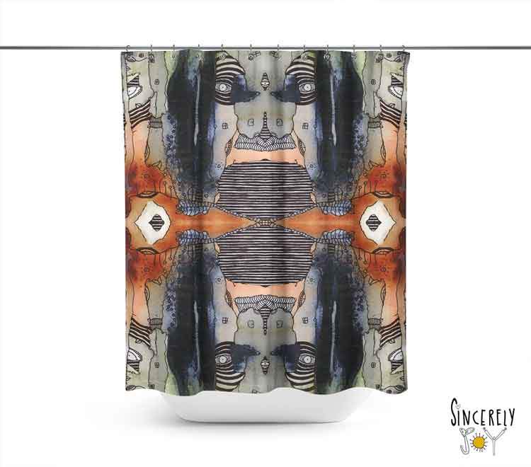 Abstract Mixed Media Shower Curtain &#39;Source 2&#39;