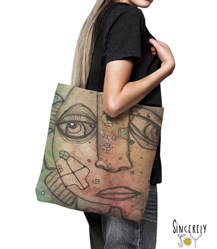 Tote Bag Mixed Media Art &#39;Hi&#39;