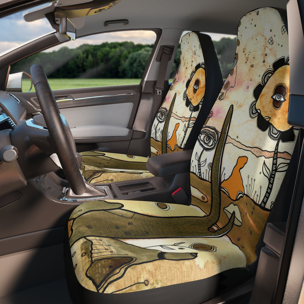 Intuitive Abstract Artwork on Car Seat Covers &quot;Whimsical City&quot;
