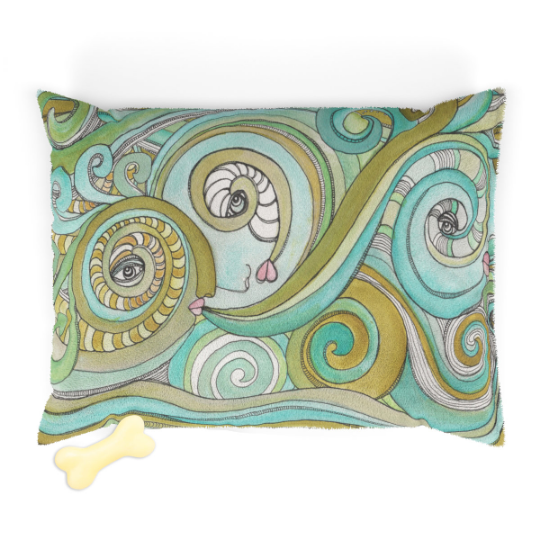 Fleece Pet Bed for your dog or cat with colorful 'Honeydew Ocean' Artwork - WASHABLE