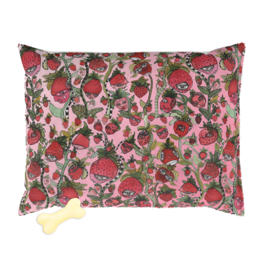 Washable Fleece Pet Bed for your dog or cat with colorful 'Strawberry Friends' Artwork