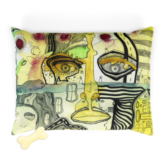 Washable Fleece Pet Bed for your dog or cat with colorful 'Half Full' Artwork