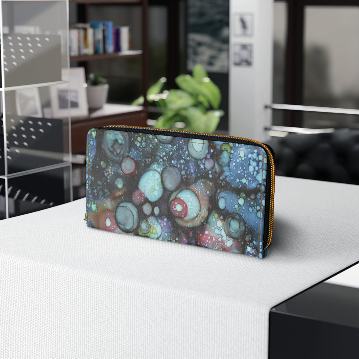 Original Abstract Galaxy Art on Zipper Wallet