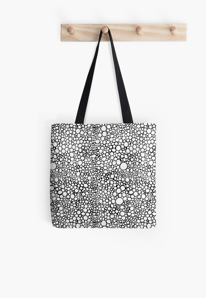 black white circles zen doodle tote bag