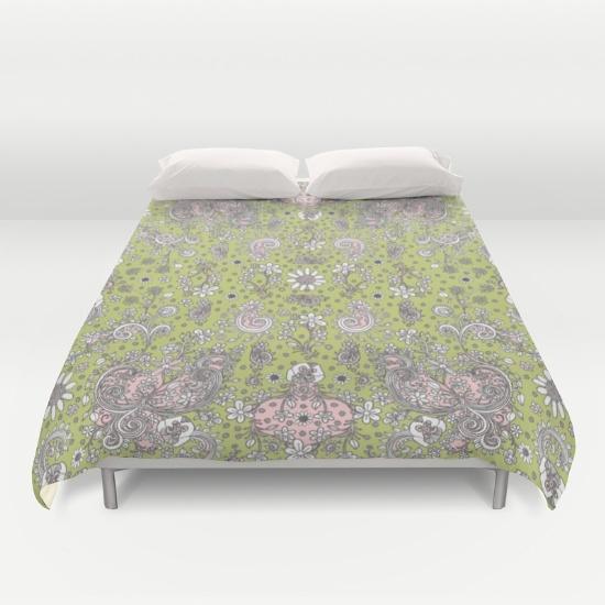green-pink-hand-drawn-floral174654-duvet-covers