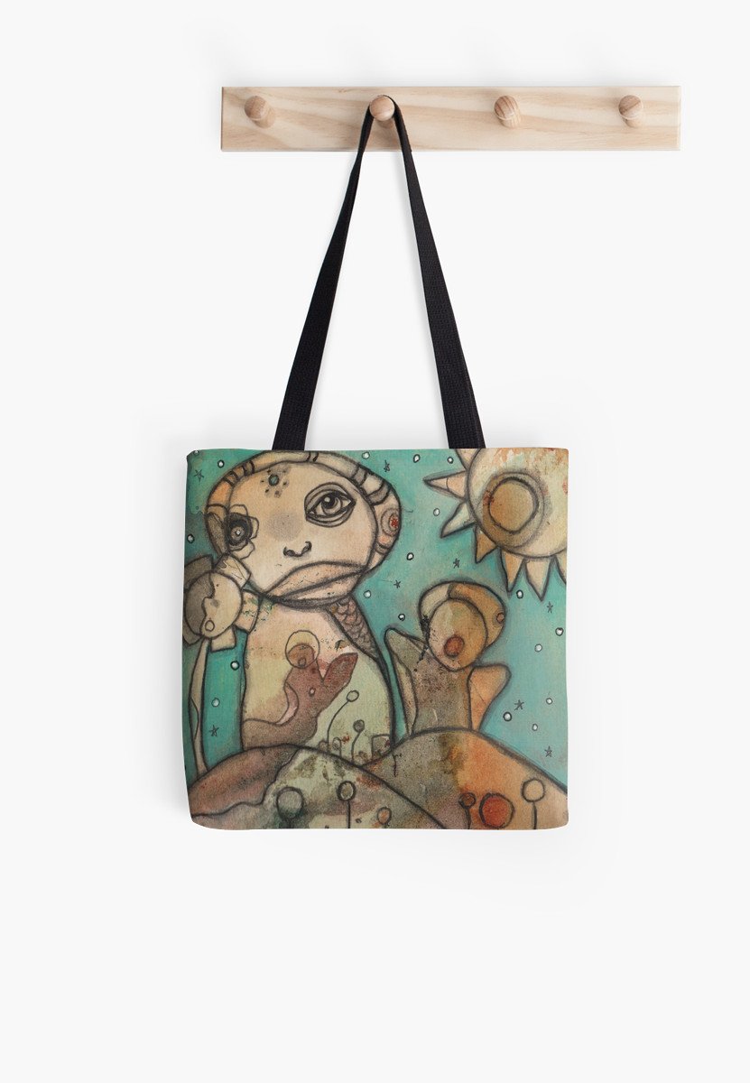 mixed media art tote bag happy place