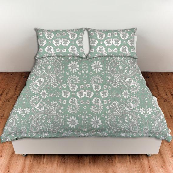 sage green floral duvet