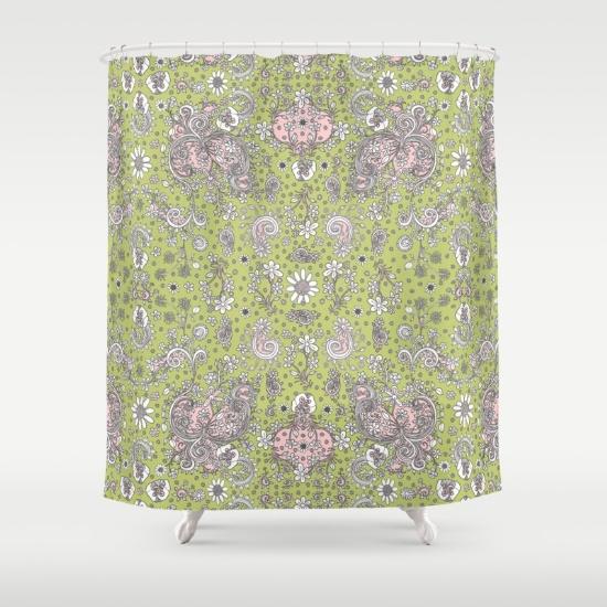green-pink-hand-drawn-floral-shower-curtains