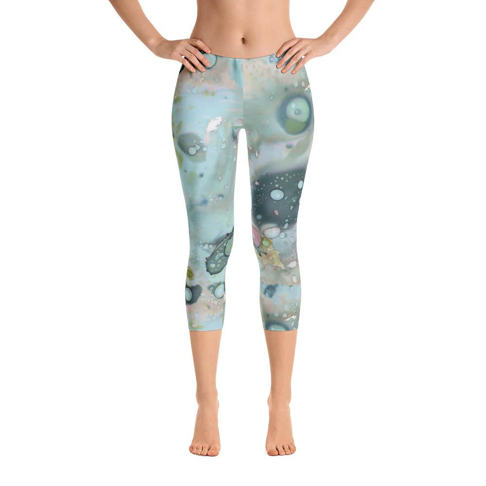 Abstract Capri leggings, Workout Pants&#39; Organic in Blue&#39;