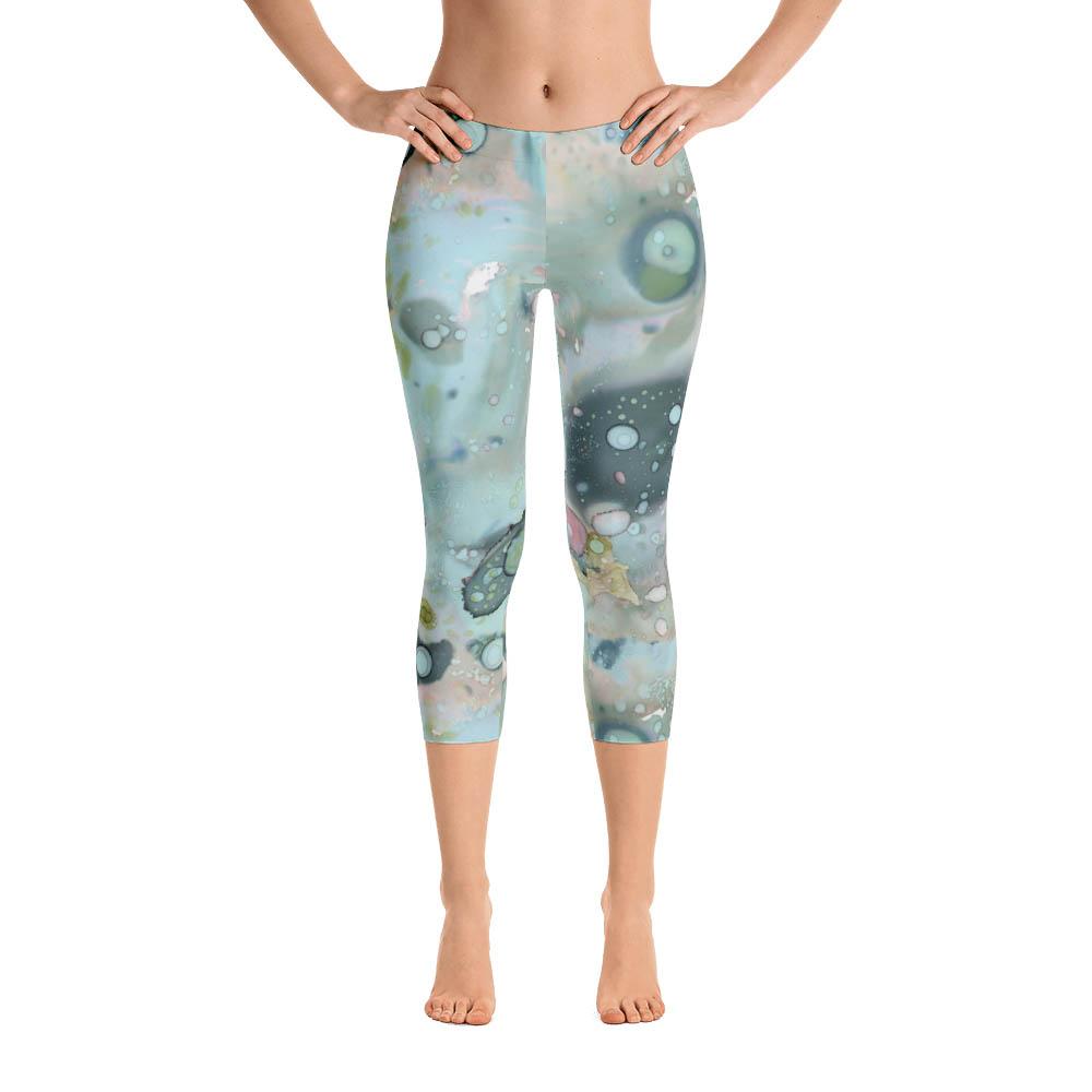 Abstract Capri leggings, Workout Pants' Organic in Blue'