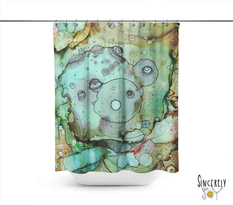 Abstract Mixed Media Shower Curtain &#39;4 Doors Away&#39;