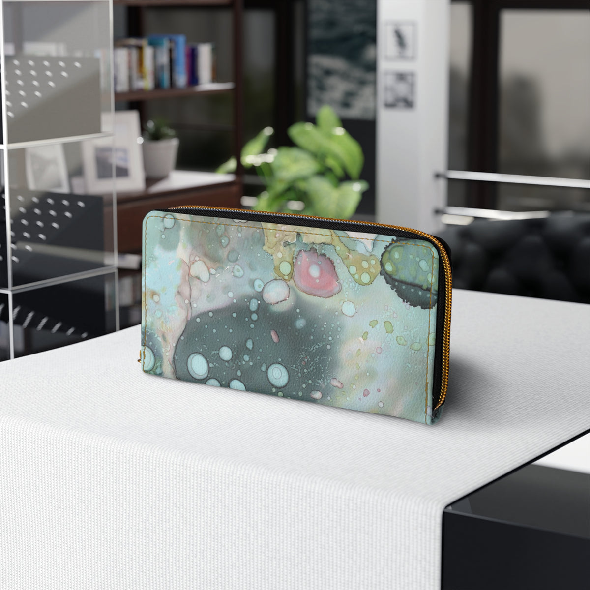 Original Organic Artwork on Zipper Wallet &quot;Organic in Blue&quot;