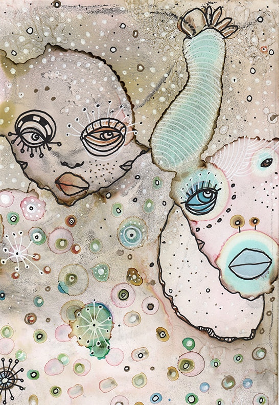 Original Mixed Media Fine Art on Paper &#39;Exploding&#39;