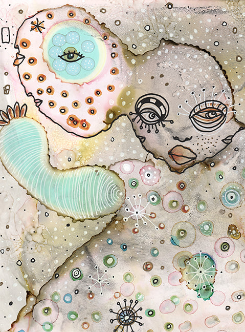 Original Mixed Media Fine Art on Paper &#39;Exploding&#39;