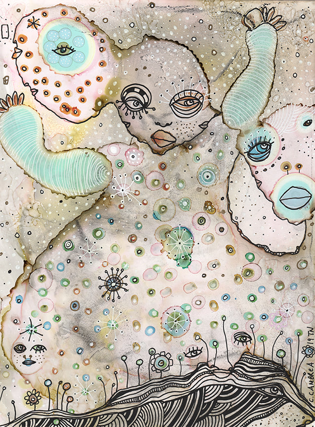 Original Mixed Media Fine Art on Paper &#39;Exploding&#39;