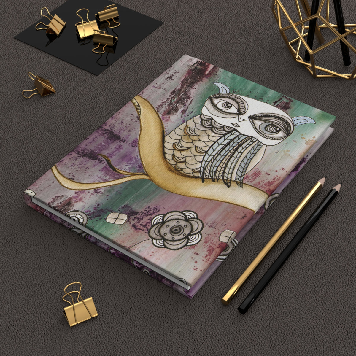 Owl Dream Hardcover Journal &quot;Surreal Owl 1 in purple&quot;