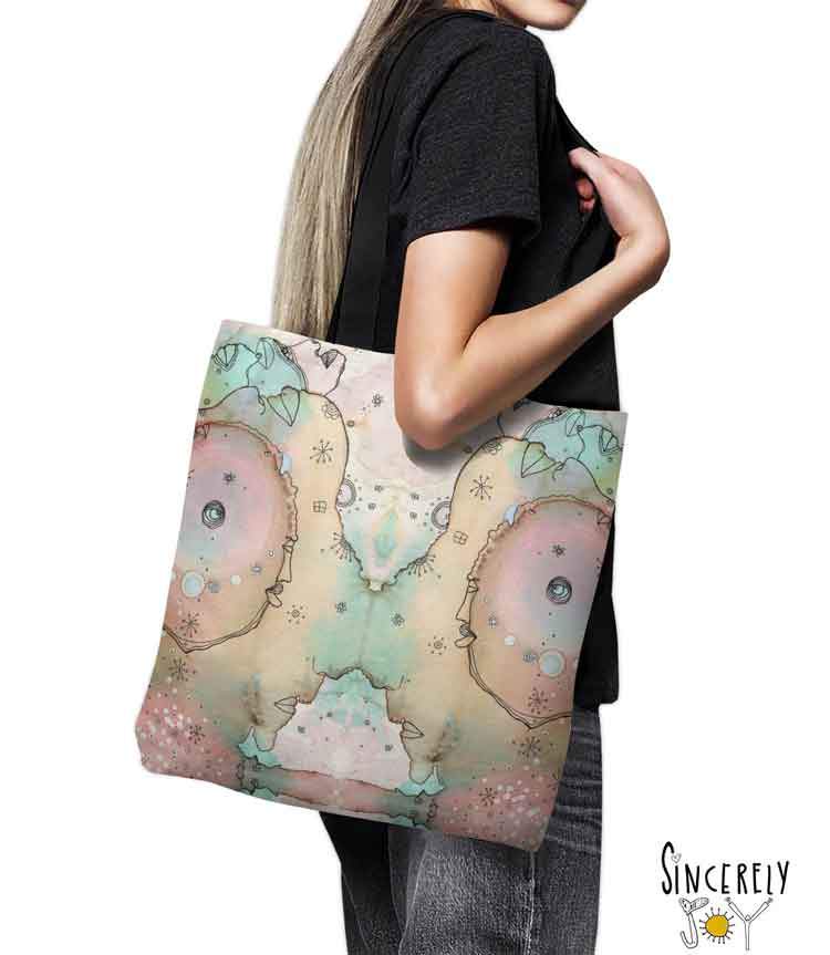 Tote Bag Mixed Media Art &#39;Turn Around 4&#39;