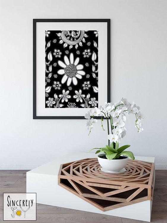 Art Printable Download &#39;BW Birds of a Flower 03&#39;