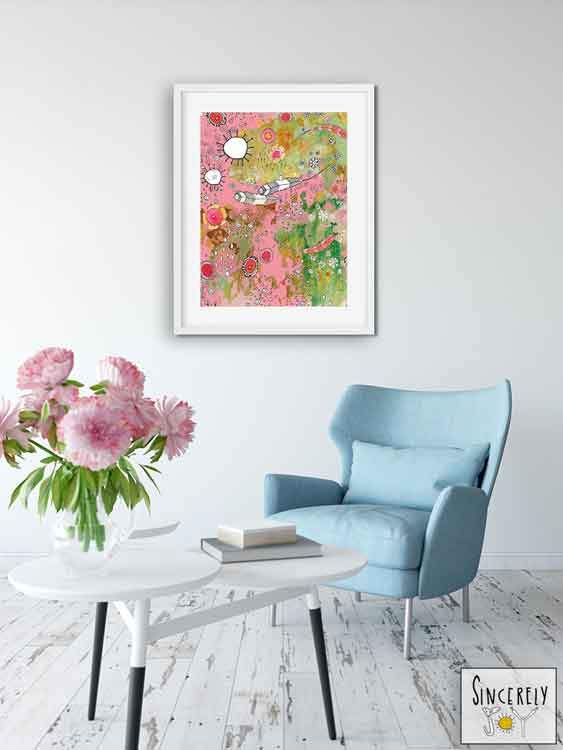 FEATHERS FLOWERS SHOWERS PINK BOHO ART PRINT DOWNLOAD