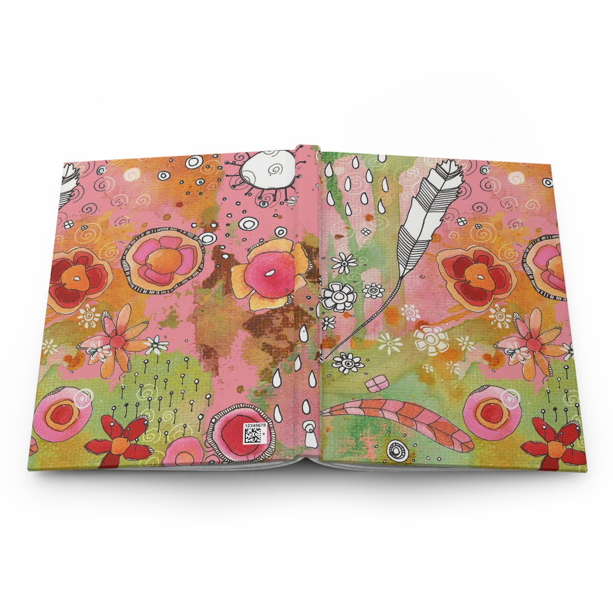 Boho Pink Floral Feathers Hardcover Journal &quot;Feathers Flowers Showers&quot;