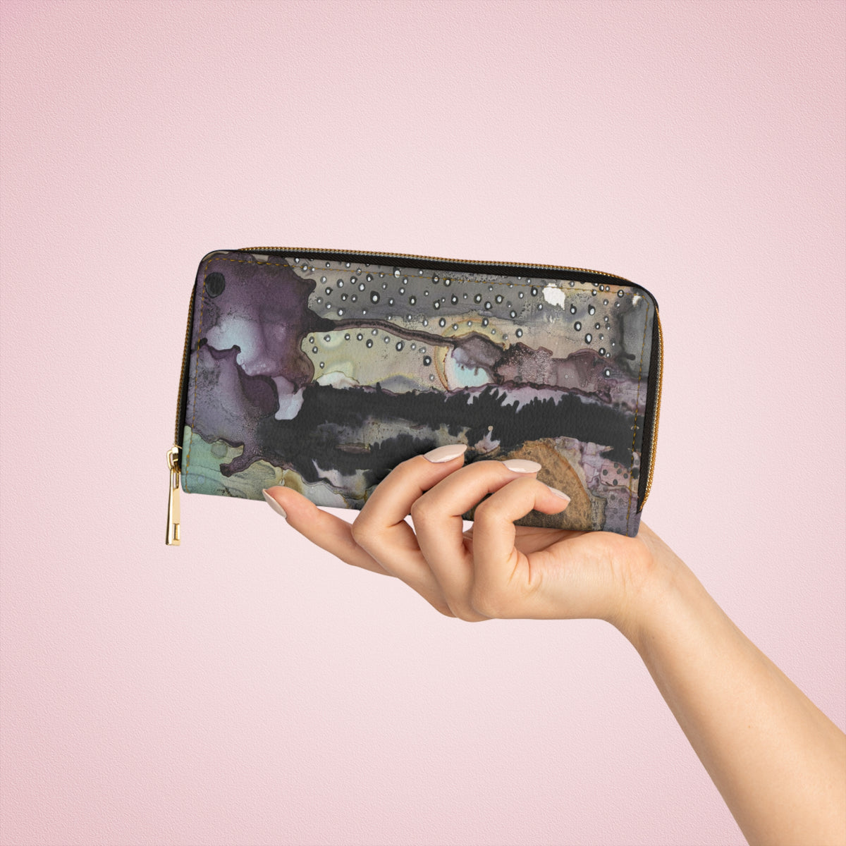 Organic Abstract Art on Zipper Wallet &quot;Purple Rain&quot;