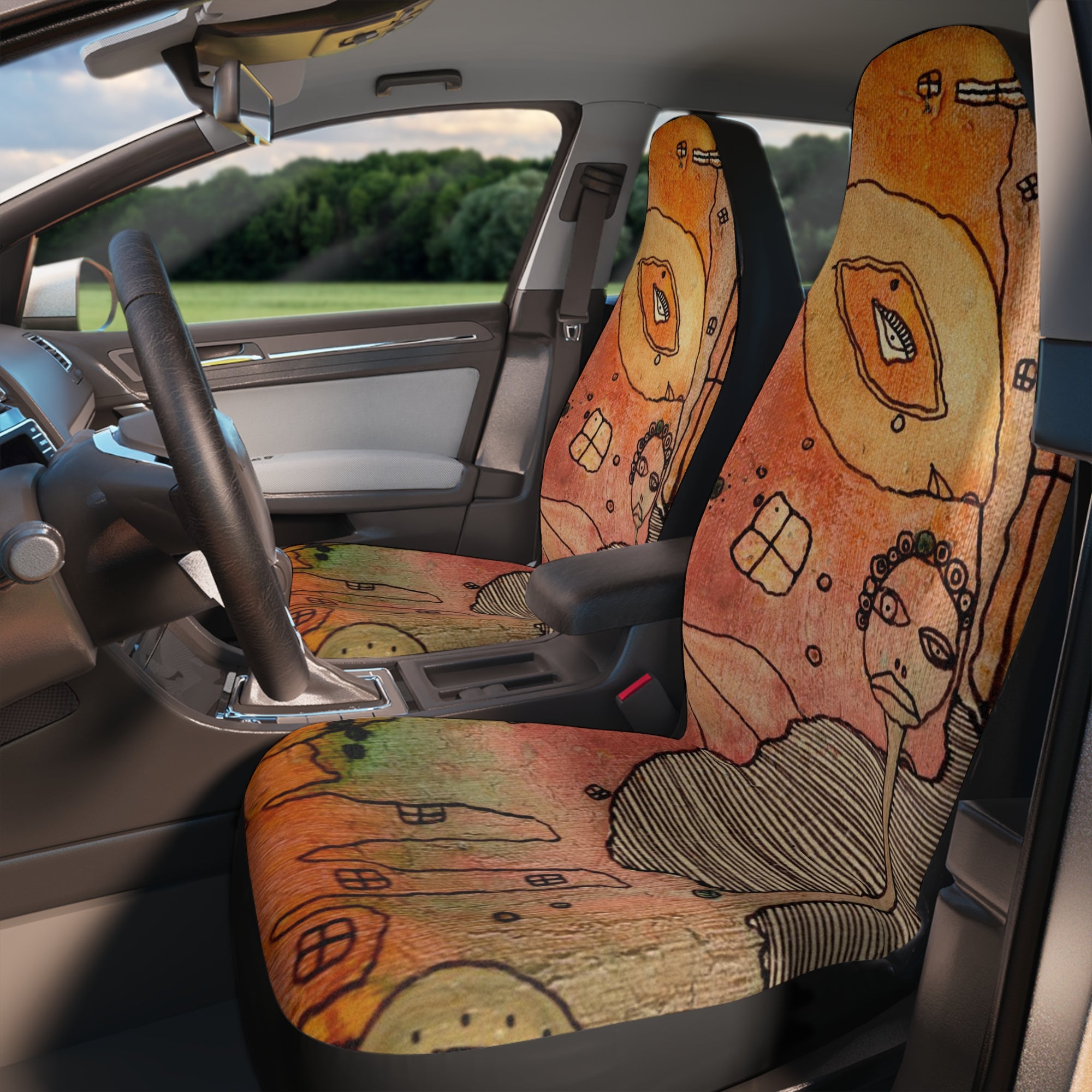 Original Art on Car Seat Covers "Mom's Friends"