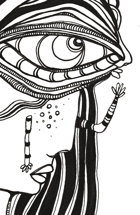 Original Black &amp; White Ink Drawing on Watercolor Paper &#39;Her Close up&#39;