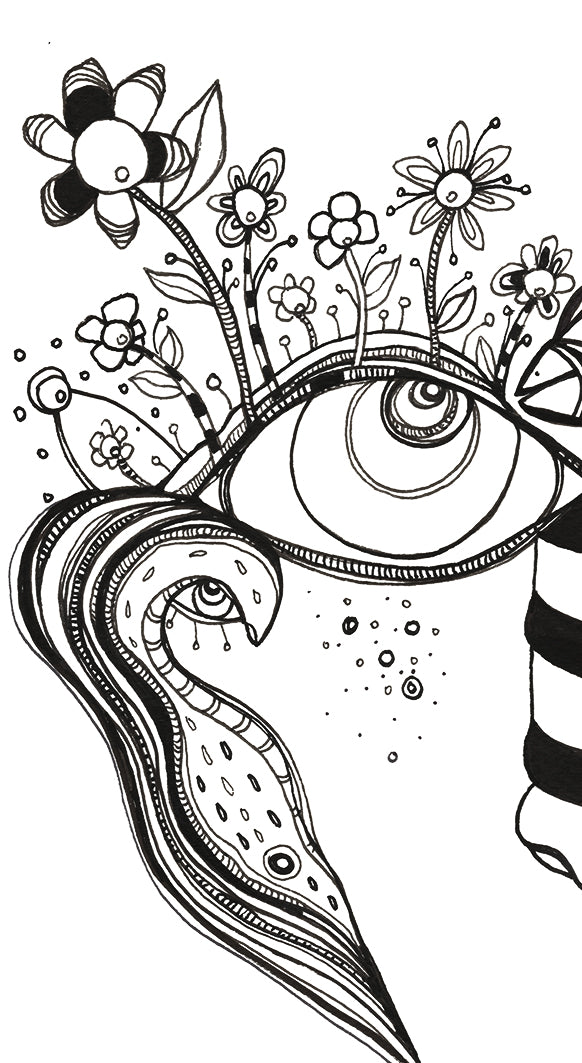 Original Black &amp; White Ink Drawing on Watercolor Paper &#39;Her Close up&#39;