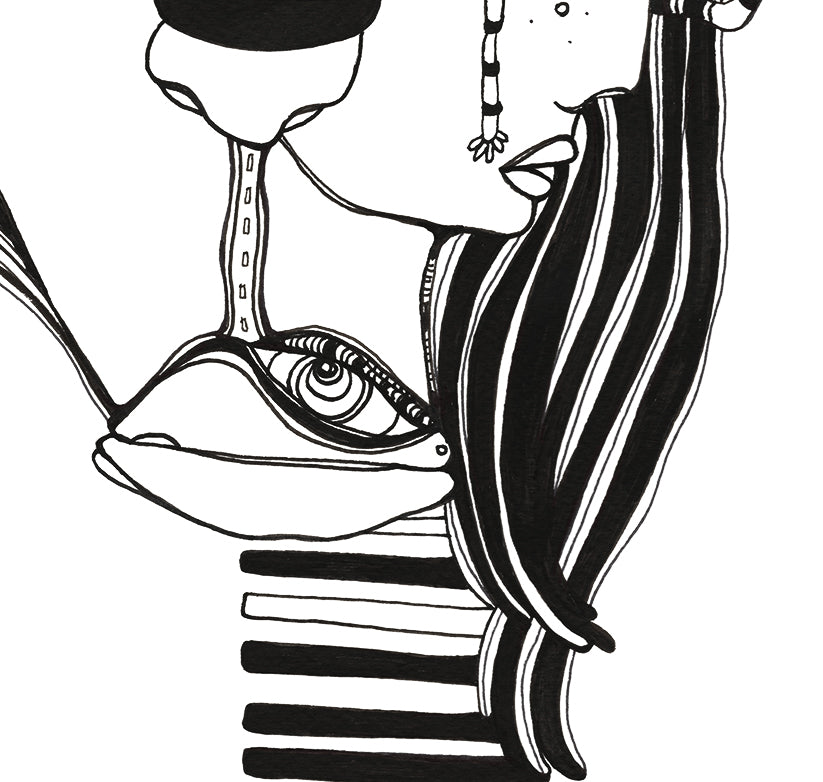 Original Black &amp; White Ink Drawing on Watercolor Paper &#39;Her Close up&#39;