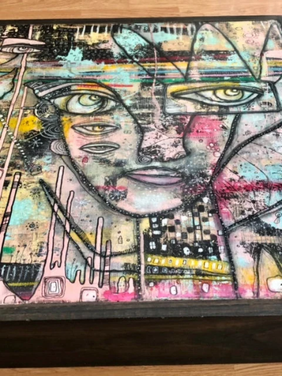 Original Mixed Media Fine Art on Wood &#39;I Can Hear You&#39;