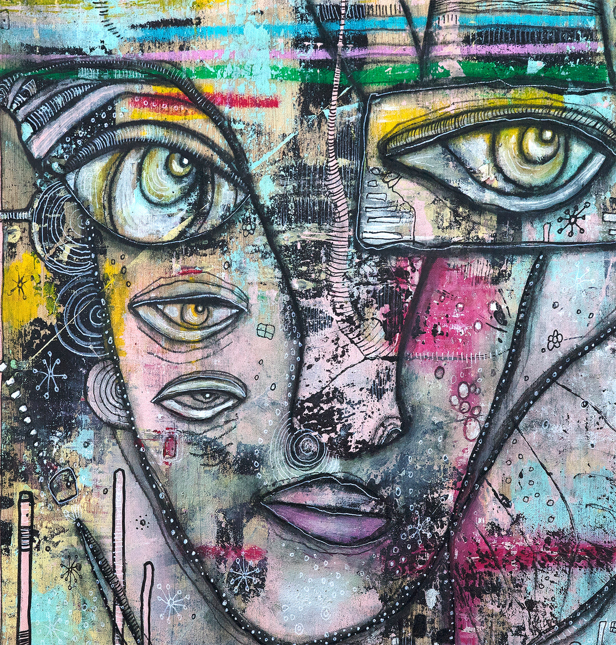 Original Mixed Media Fine Art on Wood &#39;I Can Hear You&#39;