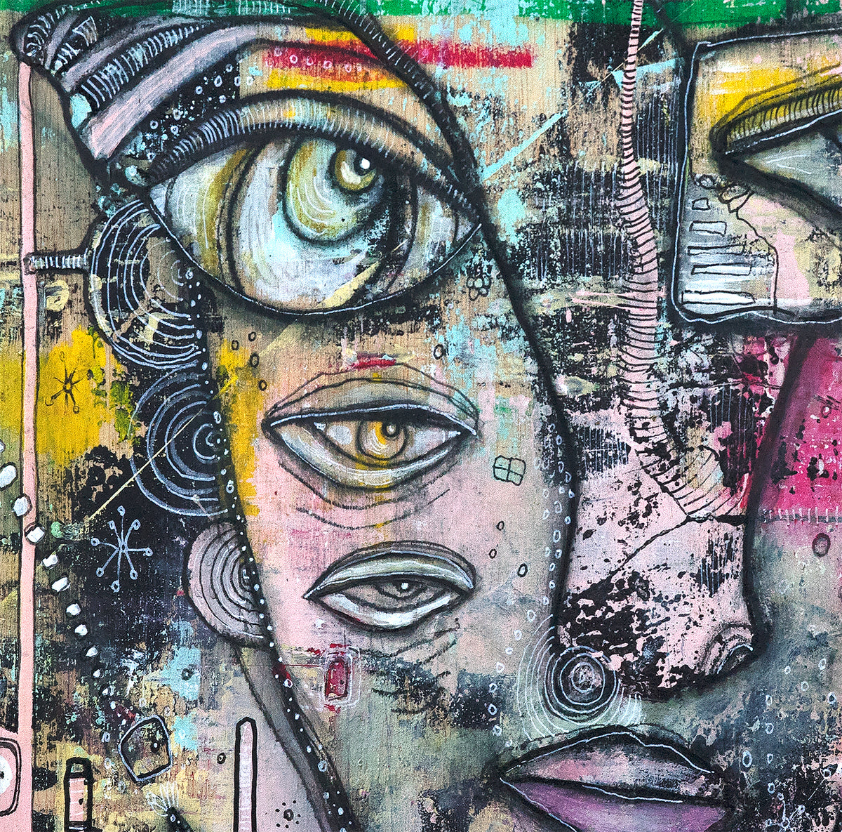 Original Mixed Media Fine Art on Wood &#39;I Can Hear You&#39;